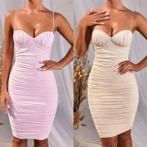 Sexy Backless V-neck Solid Color Slim Fit Sling Dress