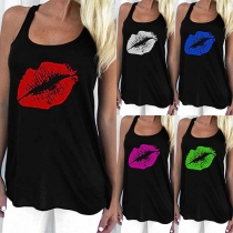 Casual Style Lip Printed Round Neck Tank Top