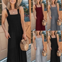 Sexy Backless High Waist Solid Color Sling Wide-leg Jumpsuit