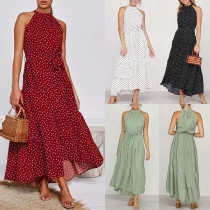 Sexy Off-shoulder Dots Printed Halter Dress