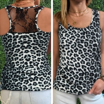 Sexy Lace Spliced Leopard Printed Tank Top