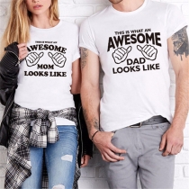 Fashion Letters printed Short Sleeve Round Neck Couple T-shirt