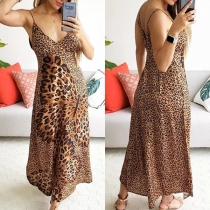 Sexy Backless V-neck Butterfly Leopard Printed Sling Dress
