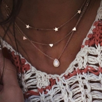 Fashion Water-drop Pendant Star Heart Three-layer Necklace