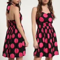 Sexy Backless High Waist Dots Printed Halter Dress