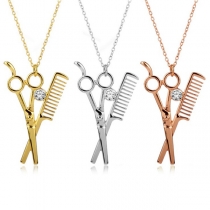 Creative Style Scissors & Comb Pendant Necklace