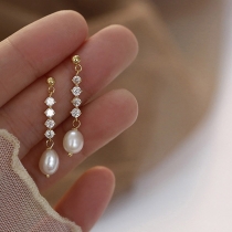 Fashion Rhinestone Inlaid Pearl Pendant Earrings