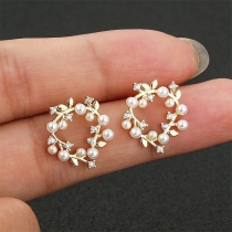 Fashion Bead Inlaid Wreath Shaped Stud Earrings