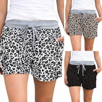 Casual Style Drawstring Waist Leopard Printed Shorts(The size runs small)