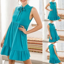 Fashion Solid Color Sleeveless Ruffle Hem Dress