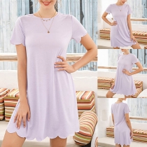 Fashion Solid Color Short Sleeve Round Neck Dress