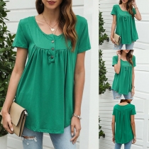 Fashion Solid Color Short Sleeve Round Neck Loose Top