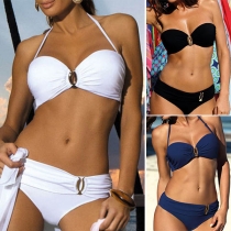 Sexy Low-waist Solid Color Halter Bikini Set