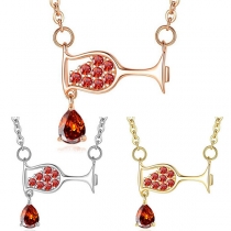 Chic Style Rhinestone Inlaid Wine Glass Pendant Necklace