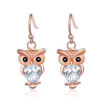 Cute Style Rhinestone Inlaid Owl Shaped Earrings