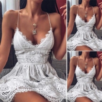 Sexy Backless Deep V-neck Sling Lace Dress
