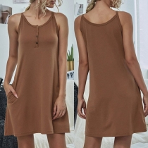 Simple Style Solid Color Round Neck Sling Dress