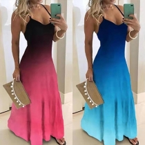 Sexy Backless V-neck Color gradient Sling Dress