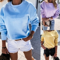 Simple Style Long Sleeve Round Neck Solid Color Sweatshirt