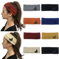 Fashion Solid Color Butterfly Spliced Knit Headband