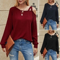 Sexy Off-shoulder Long Sleeve Solid Color T-shirt