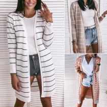 Fashion Long Sleeve Striped Knit Cardigan