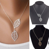 Fashion Hollow Out Dual-leaf Pendant Necklace