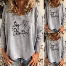 Casual Style Letters Printed Long Sleeve Round Neck T-shirt