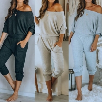 Fashion Solid Color Long Sleeve T-shirt + Pants Two-piece Set
