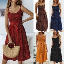 Sexy Backless High Waist Dots Printed Sling Dress