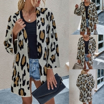 Fashion Leopard Printed Long Sleeve Knit Cardigan