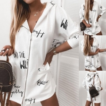Fashion Long Sleeve Hooded Letters Printed Cardigan