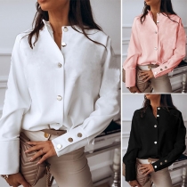 OL Style Long Sleeve Stand Collar Solid Color Shirt