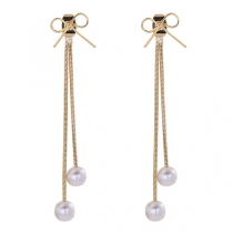 Sweet Style Pearl Inlaid Bow-knot Earrings