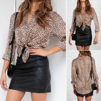 Fashion Long Sleeve V-neck Leopard Printed Shirt