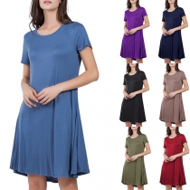 Simple Style Short Sleeve Round Neck Solid Color Dress