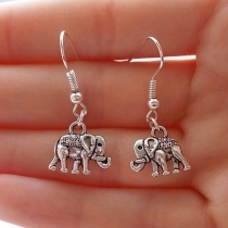 Cute Elephant Pendant Earrings + Necklace Two-piece Set