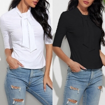 Fashion Solid Color Half Sleeve Lace-up T-shirt