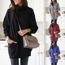 Fashion Solid Color Long Sleeve Turtleneck Knit Top