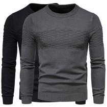 Fashion Solid Color Long Sleeve Round Neck Man's Knit Top