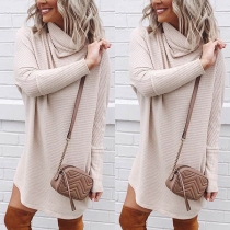 Fashion Solid Color Long Sleeve Cowl Neck Loose Dress