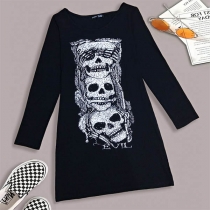 Chic Style Skull Head Printed Long Sleeve Round Neck T-shirt