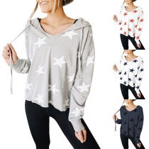Fashion Star Printed Long Sleeve Hooded T-shirt