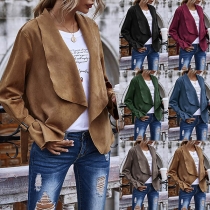 Fashion Solid Color Long Sleeve Lapel Cardigan