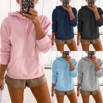Simple Style Long Sleeve Hooded Solid Color Sweatshirt