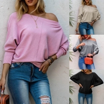 Fashion Solid Color Dolman Sleeve Round Neck Knit Top