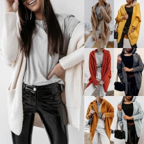 Fashion Solid Color Long Sleeve Hooded Knit Top