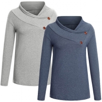 Fashion Solid Color Long Sleeve V-neck Slim Fit T-shirt