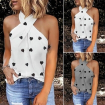 Sexy Off-shoulder Heart Printed Halter Top