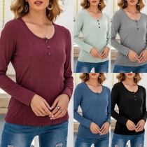 Simple Style Long Sleeve Round Neck Solid Color T-shirt